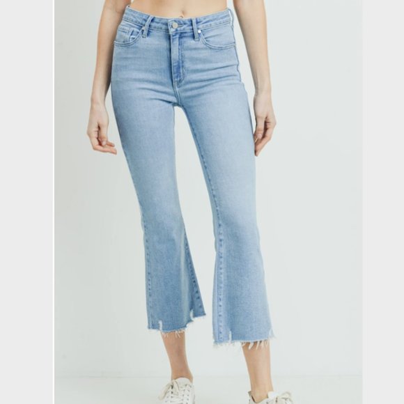 Just Black Denim - Just Black High Rise Crop Flare Distressed Jeans